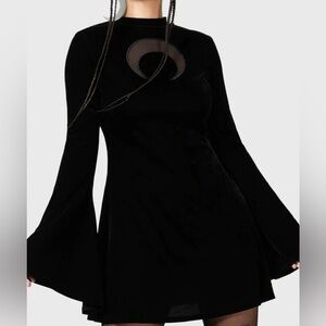 NWT Killstar Reap black velvet mini dress with flowy sleeves and sheer mesh moon